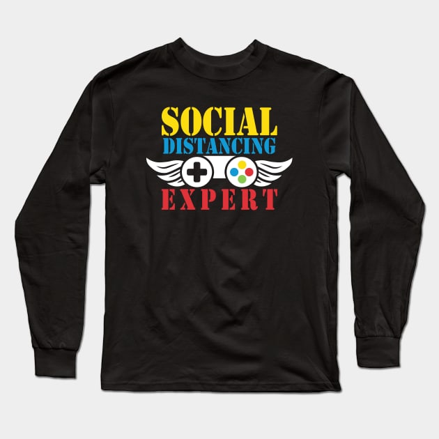 Social Distancing Expert Gaming Funny Vintage Video Gamer Gift Long Sleeve T-Shirt by ArchmalDesign